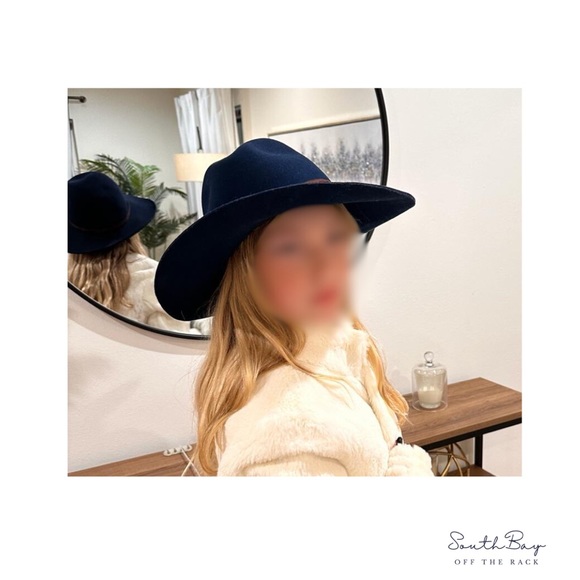 Rag & Bone Floppy Brim Fedora Hat Navy Blue and brown belt Size Medium - Picture 4 of 5